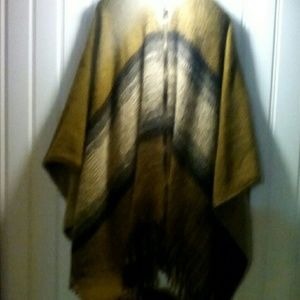 Wool poncho, vintage, zipper front,
